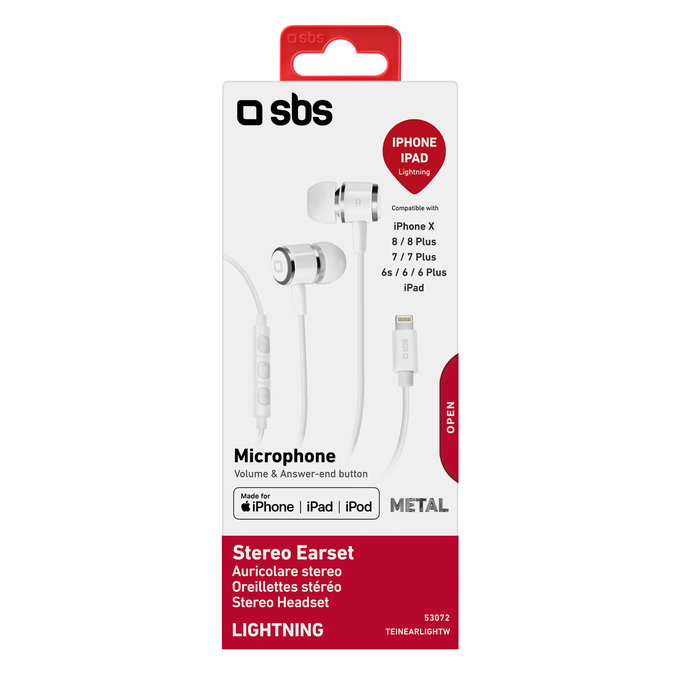 SBS - Headphones with Microphone, Lightning, white