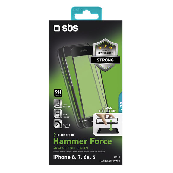 SBS - Tempered Glass 4D Full Glass for iPhone 6, 6s, 7, 8, SE 2020 & SE 2022, black