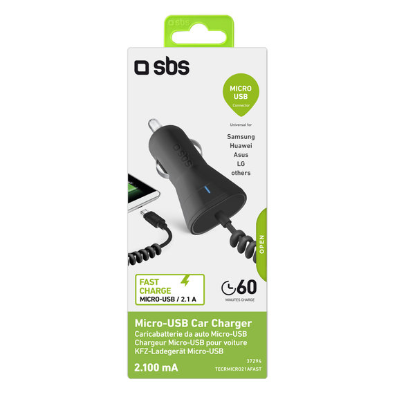 SBS - Car Charger Micro-USB, 2.1A, black