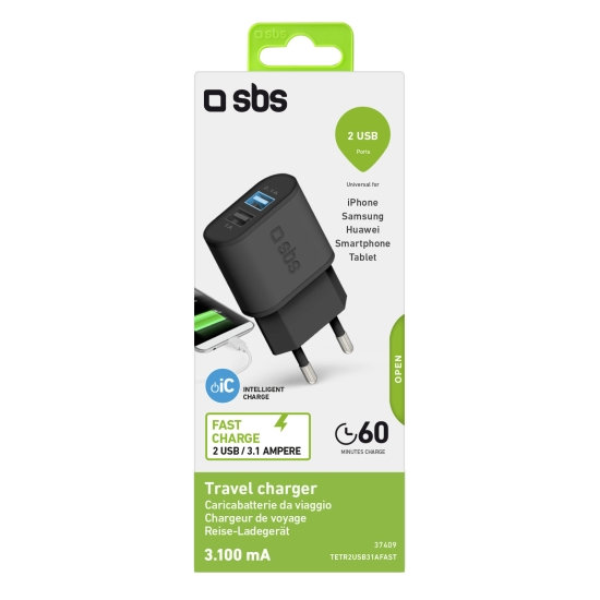 SBS - 10W Charging Adapter 2x USB, black