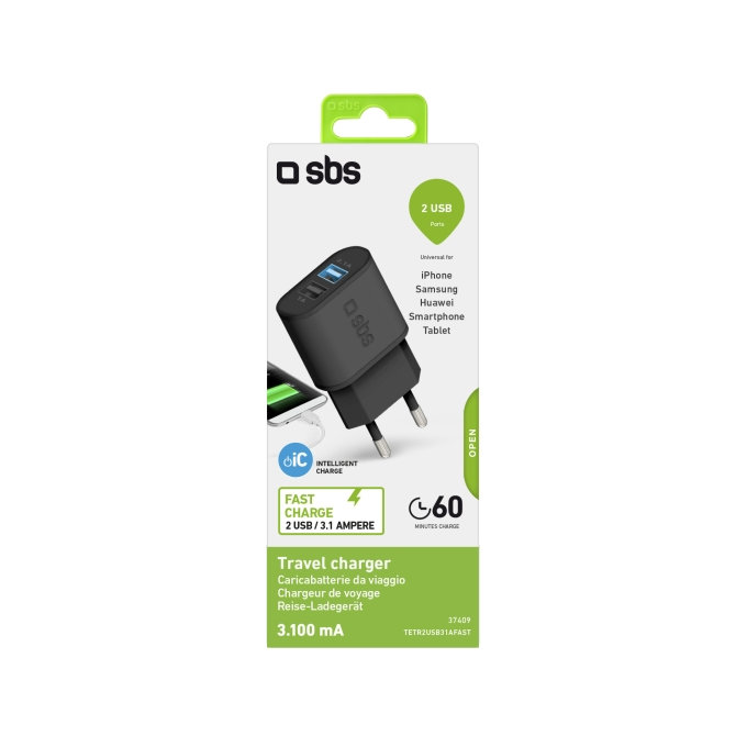 SBS - 10W Charging Adapter 2x USB, black
