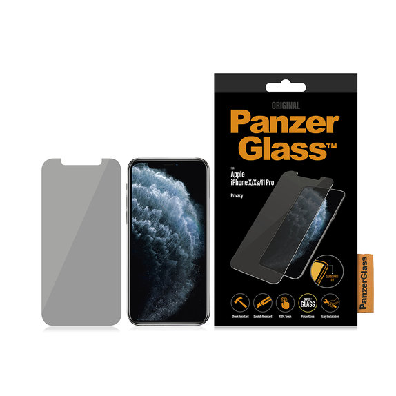 PanzerGlass - Tempered Glass Privacy Standard Fit for iPhone X, XS & 11 Pro, transparent