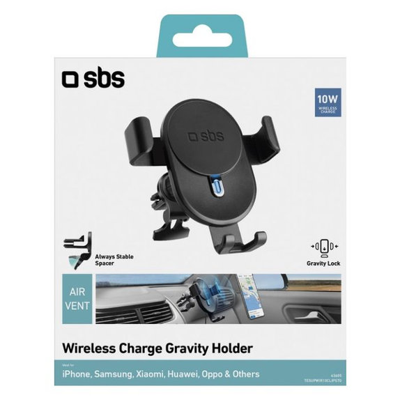 SBS - Gravity Car Holder with Wireless Charging, 10W, Qi, black