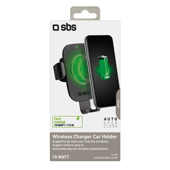 SBS - Gravity Car Holder with Wireless Charging, 10W, Qi, black