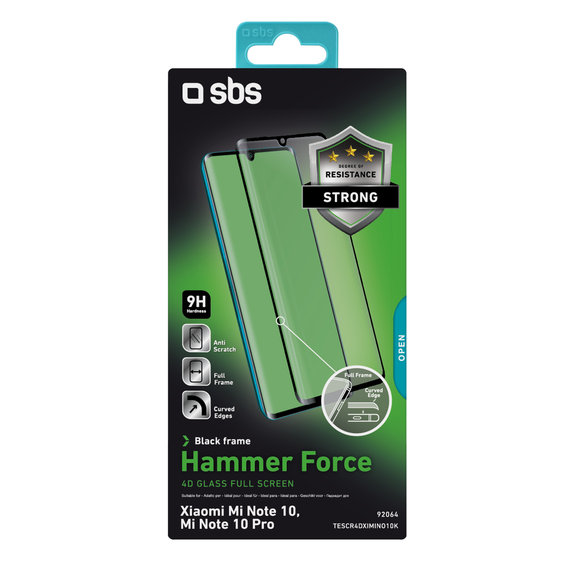 SBS - Tempered Glass 4D Full Glass for Xiaomi Mi Note 10, Mi Note 10 Pro, black