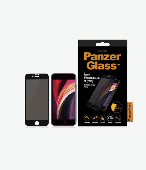 PanzerGlass - Tempered Glass Privacy Case Friendly for iPhone 6, 6s, 7, 8, SE 2020 & SE 2022, black