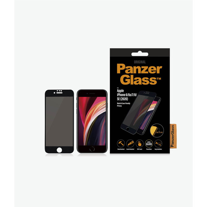 PanzerGlass - Tempered Glass Privacy Case Friendly for iPhone 6, 6s, 7, 8, SE 2020 & SE 2022, black