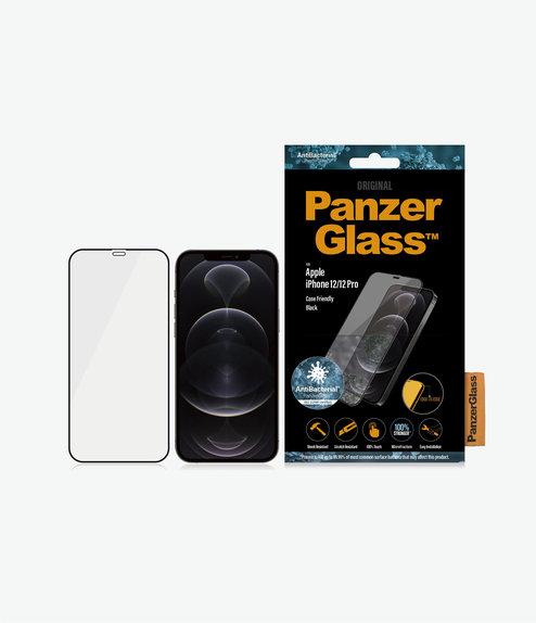 PanzerGlass - Tempered Glass Case Friendly AB for iPhone 12 & 12 Pro, black