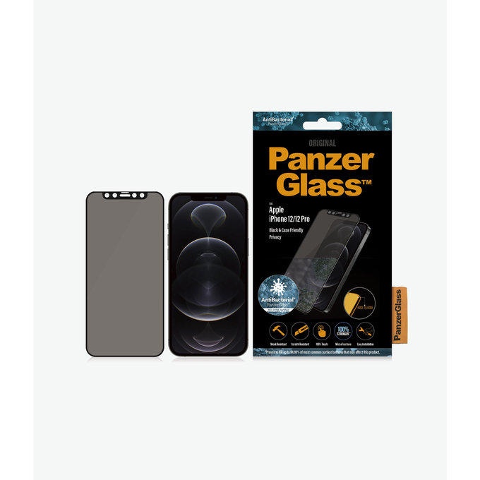 PanzerGlass - Tempered Glass Privacy Case Friendly AB for iPhone 12 & 12 Pro, black