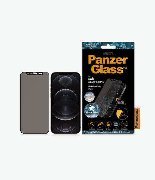 PanzerGlass - Tempered Glass Privacy Case Friendly CamSlider AB for iPhone 12 & 12 Pro, black