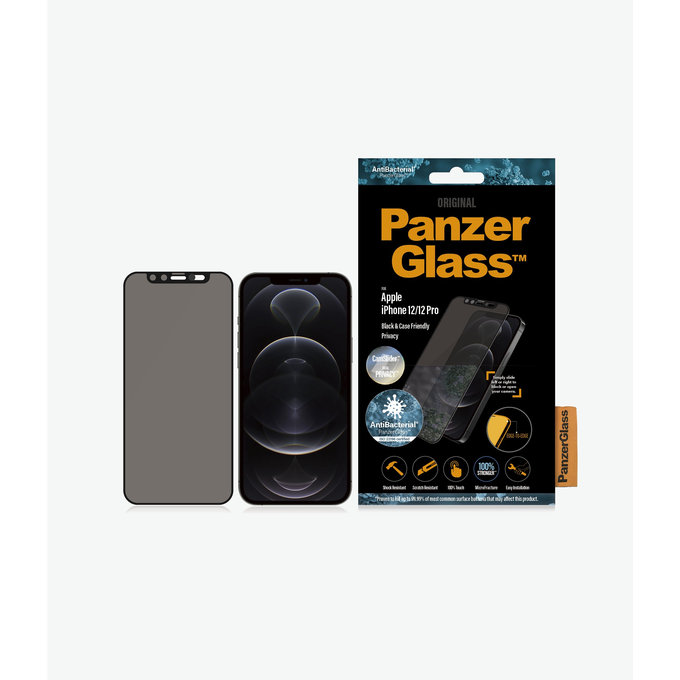 PanzerGlass - Tempered Glass Privacy Case Friendly CamSlider AB for iPhone 12 & 12 Pro, black