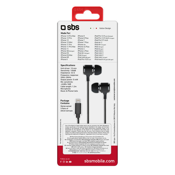 SBS - Headphones with Microphone, Lightning, black