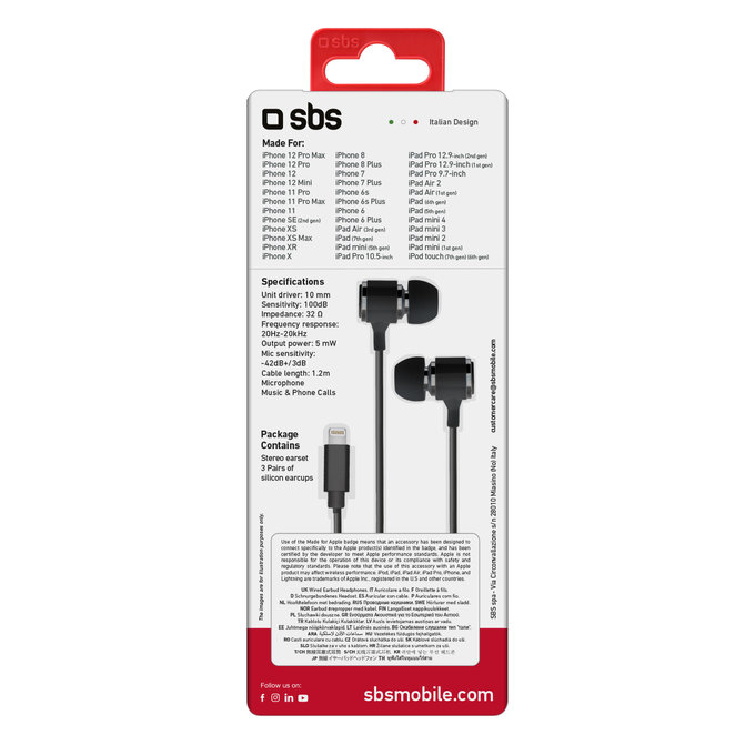 SBS - Headphones with Microphone, Lightning, black