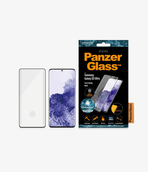 PanzerGlass - Tempered Glass Case Friendly AB for Samsung Galaxy S21 Ultra, Fingerprint komp., black