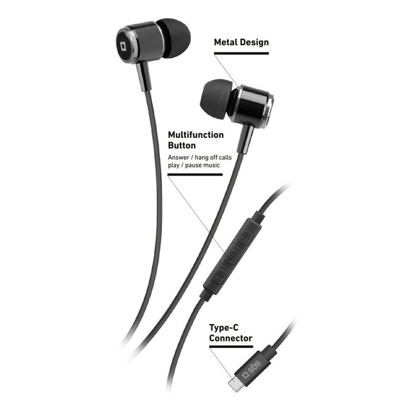 SBS - Headphones Studio Mix 100C with Microphone, USB-C, black