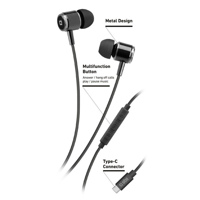 SBS - Headphones Studio Mix 100C with Microphone, USB-C, black