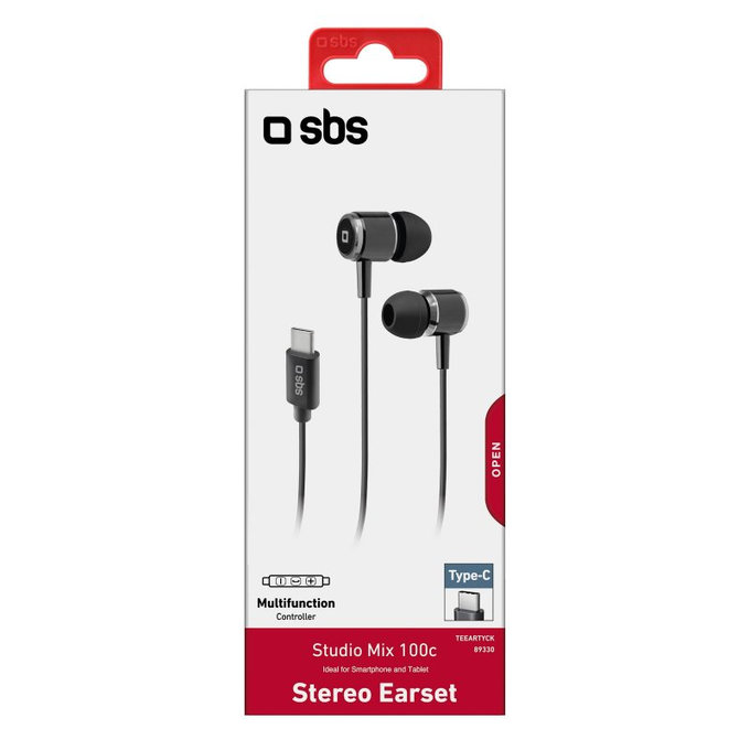 SBS - Headphones Studio Mix 100C with Microphone, USB-C, black