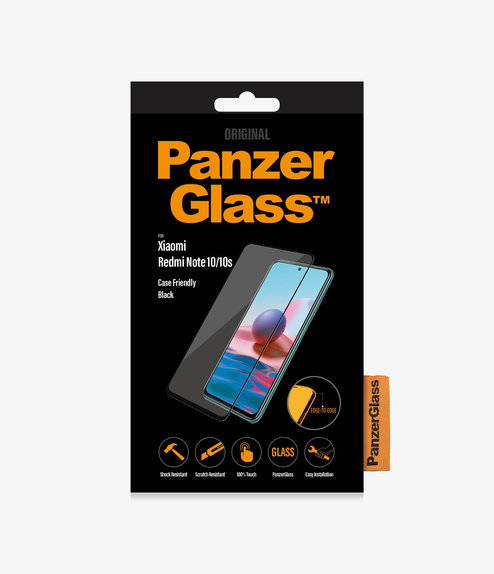 PanzerGlass - Tempered Glass Case Friendly for Xiaomi Redmi Note 10, 10S, black