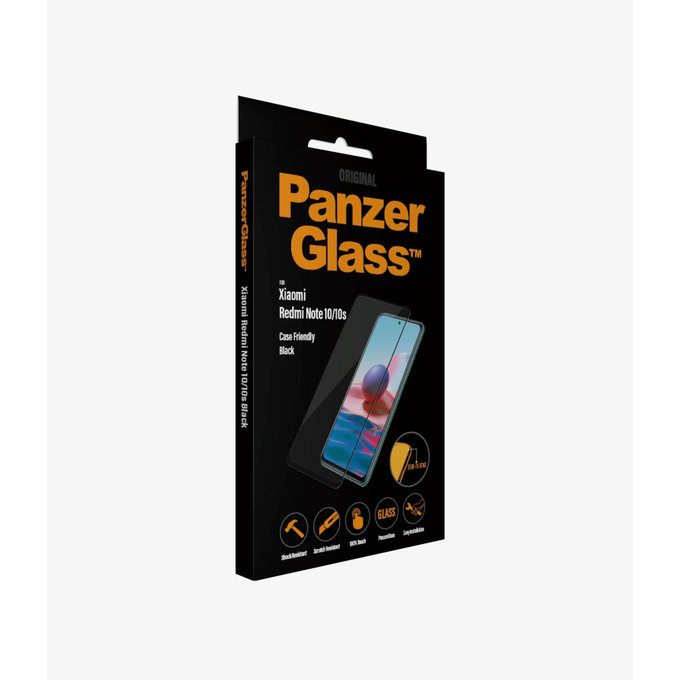 PanzerGlass - Tempered Glass Case Friendly for Xiaomi Redmi Note 10, 10S, black