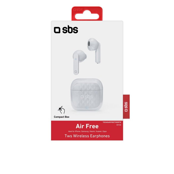 SBS - TWS Air Free Wireless Headphones with charging case 250 mAh, white