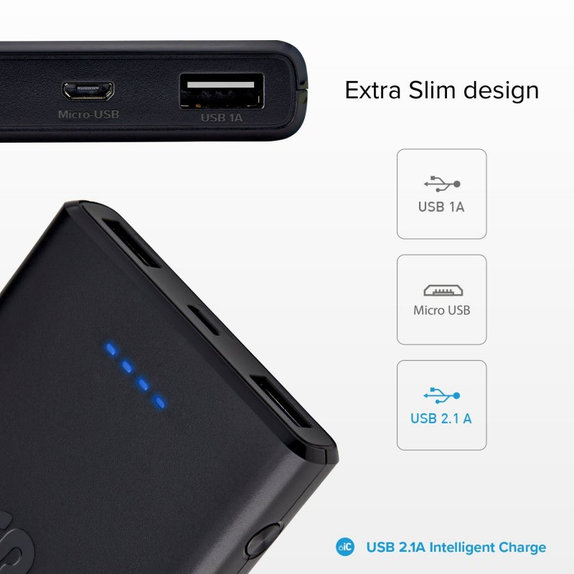 SBS - PowerBank 10 000 mAh, 2x USB, 2,1A, black