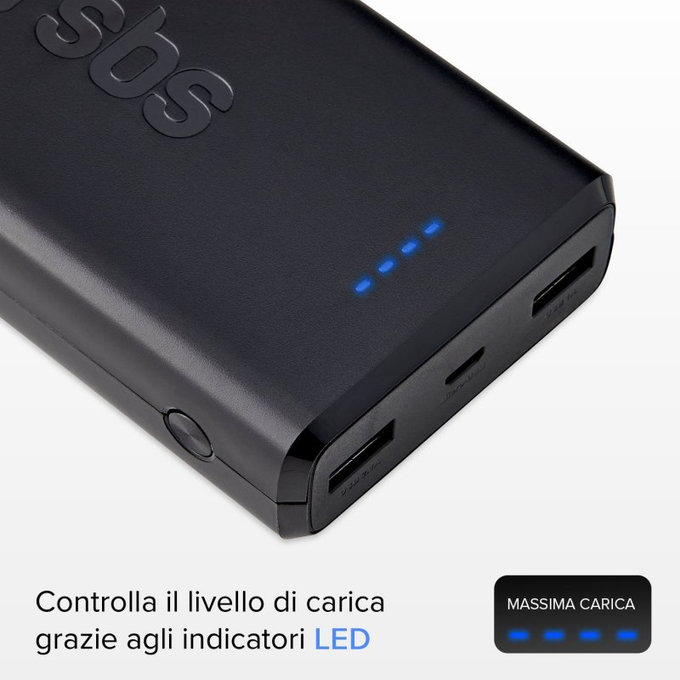 SBS - PowerBank 20 000 mAh, 2x USB, 2,1A, black