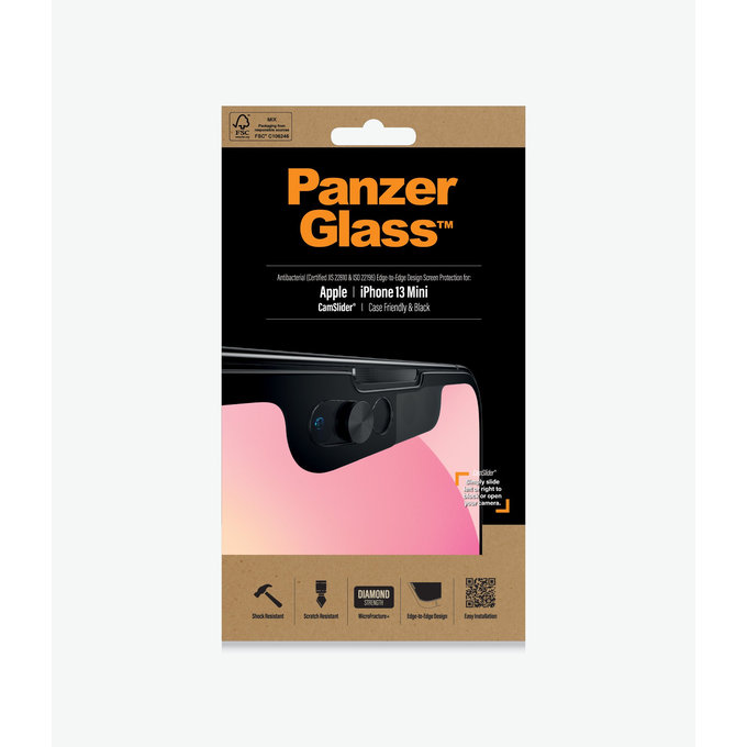 PanzerGlass - Tempered glass Case Friendly CamSlider AB for iPhone 13 mini, black