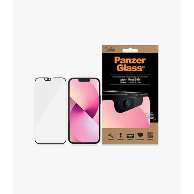 PanzerGlass - Tempered glass Case Friendly CamSlider AB for iPhone 13 mini, black