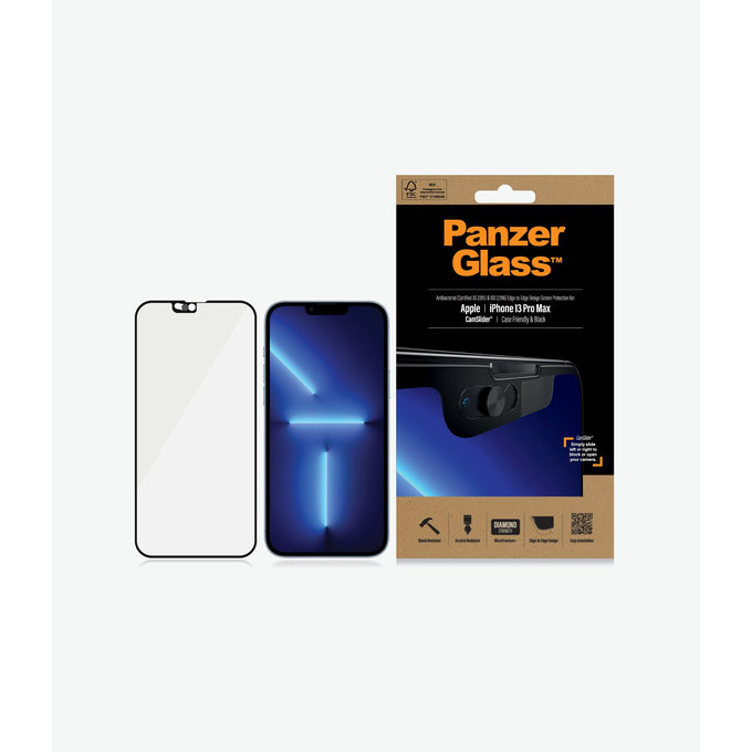 PanzerGlass - Tempered Glass Case Friendly CamSlider AB for iPhone 13 Pro Max & 14 Plus, black