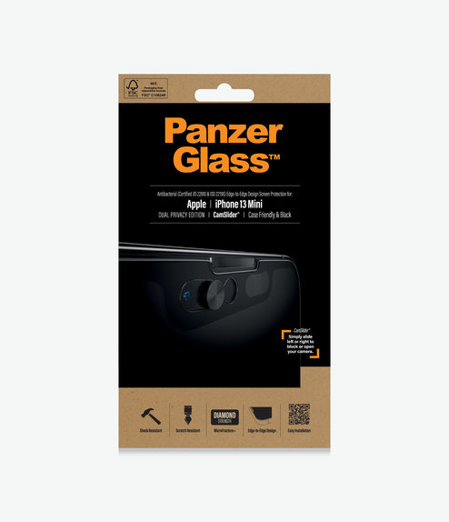 PanzerGlass - Tempered glass Case Friendly Privacy CamSlider AB for iPhone 13 mini, black