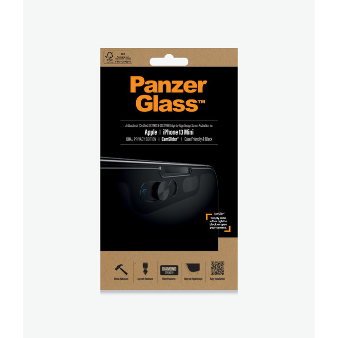 PanzerGlass - Tempered glass Case Friendly Privacy CamSlider AB for iPhone 13 mini, black
