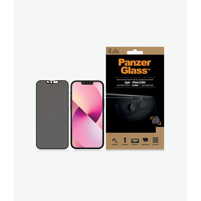 PanzerGlass - Tempered glass Case Friendly Privacy CamSlider AB for iPhone 13 mini, black