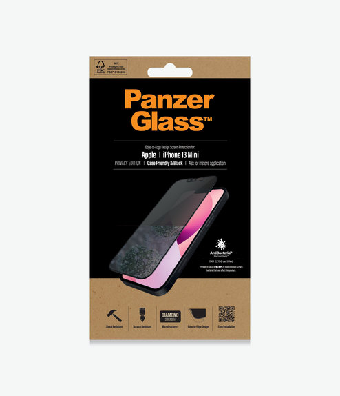 PanzerGlass - Tempered glass Case Friendly Privacy AB for iPhone 13 mini, black