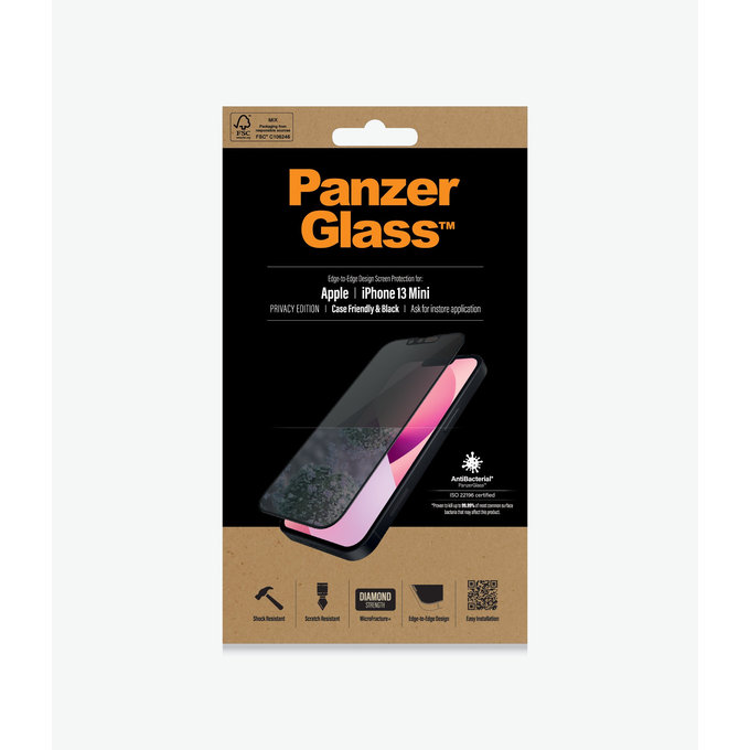 PanzerGlass - Tempered glass Case Friendly Privacy AB for iPhone 13 mini, black