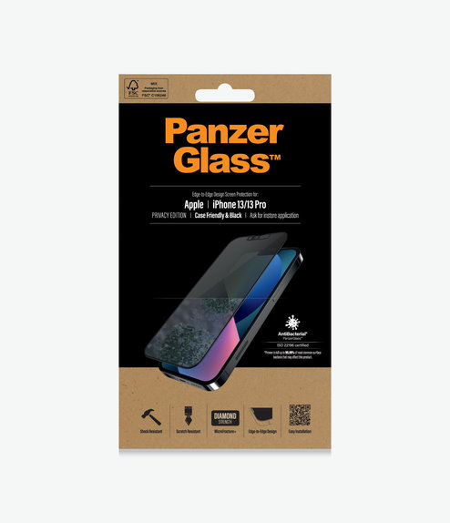 PanzerGlass - Tempered Glass Case Friendly Privacy AB for iPhone 13, 13 Pro, 14 & 16e, black