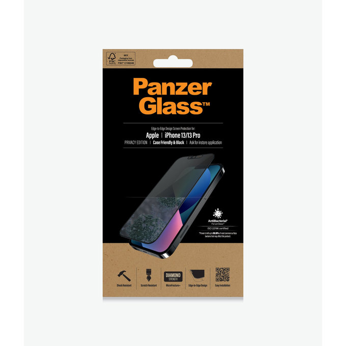 PanzerGlass - Tempered Glass Case Friendly Privacy AB for iPhone 13, 13 Pro, 14 & 16e, black