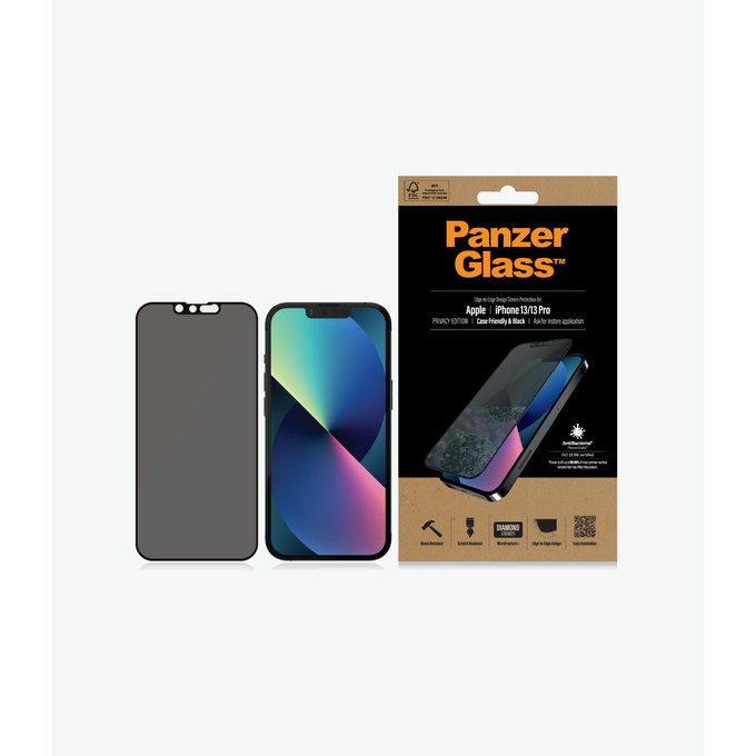 PanzerGlass - Tempered Glass Case Friendly Privacy AB for iPhone 13, 13 Pro, 14 & 16e, black