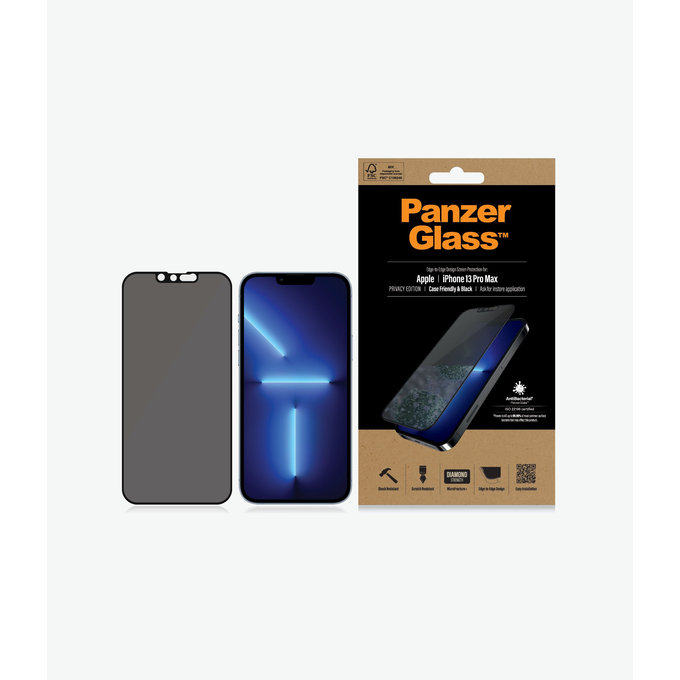 PanzerGlass - Tempered Glass Case Friendly Privacy AB for iPhone 13 Pro Max & 14 Plus, black