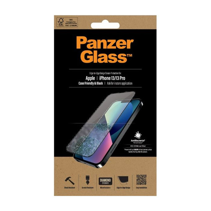 PanzerGlass - Tempered Glass Case Friendly AB for iPhone 13, 13 Pro & 14, black