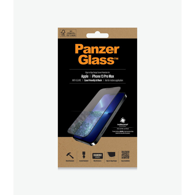 PanzerGlass - Tempered Glass Case Friendly Anti-Glare AB for iPhone 13 Pro Max & 14 Plus, black