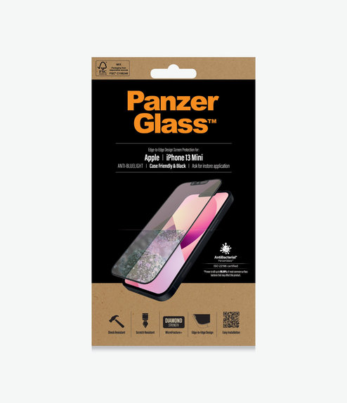 PanzerGlass - Tempered glass Case Friendly Anti-Bluelight AB for iPhone 13 mini, black