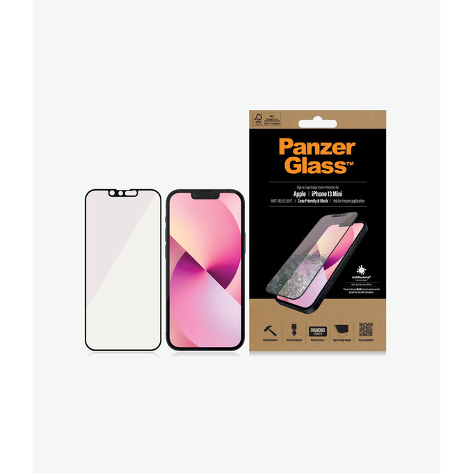 PanzerGlass - Tempered glass Case Friendly Anti-Bluelight AB for iPhone 13 mini, black