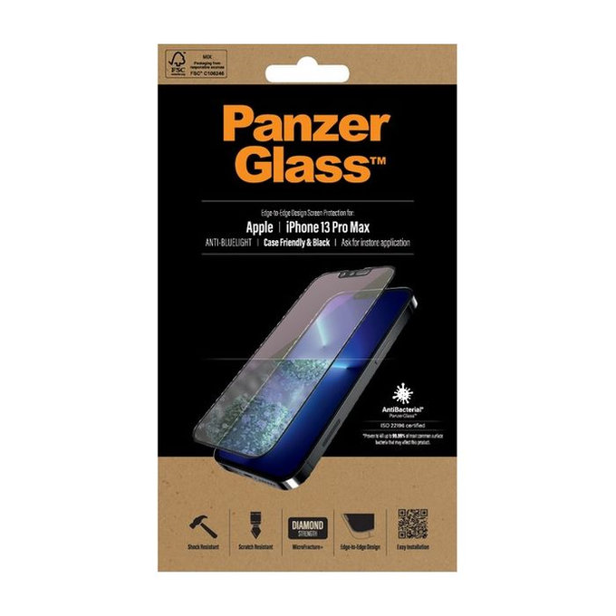 PanzerGlass - Tempered Glass Case Friendly Anti-Bluelight AB for iPhone 13 Pro Max & 14 Plus, black