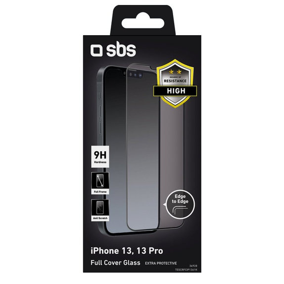 SBS - Tempered Glass Full Cover for iPhone 13, 13 Pro, 14 & 16e, black