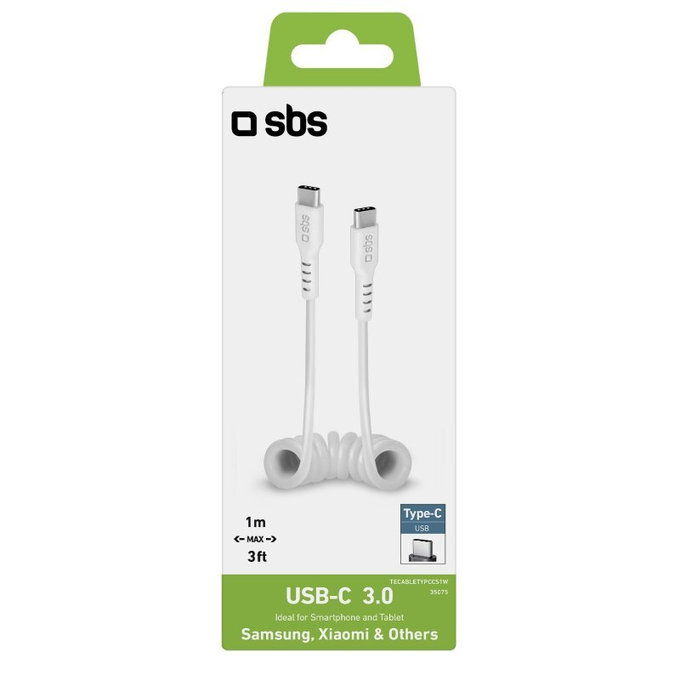 SBS - USB-C / USB-C Cable (1m), spring, white
