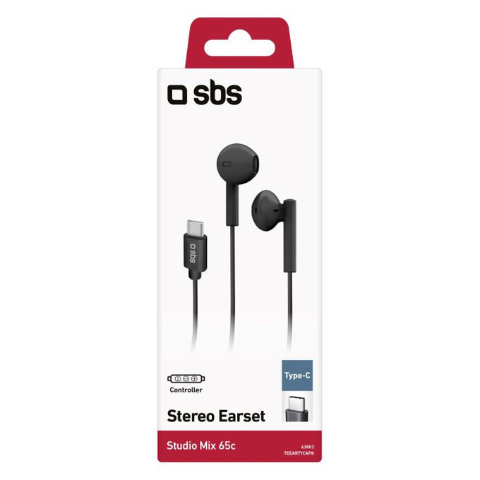 SBS - Stereo Earphones Studio Mix 65c, USB-C connector, black