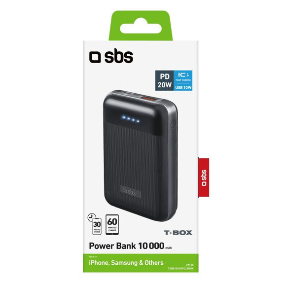 SBS - PowerBank 10 000 mAh, USB, USB-C PowerDelivery 20W, black