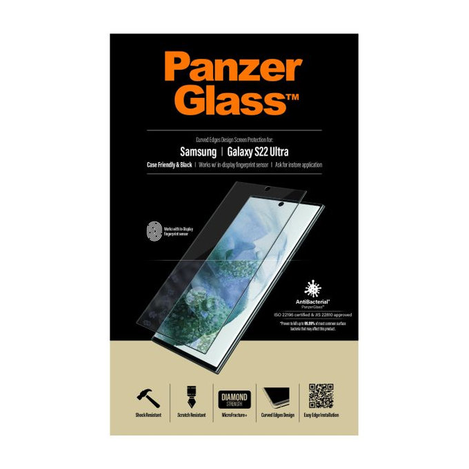 PanzerGlass - Tempered Glass Case Friendly AB for Samsung Galaxy S22 Ultra, Fingerprint komp., black