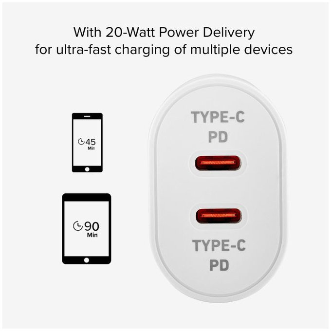 SBS - 20W Charging Adapter 2x USB-C Power Delivery, white