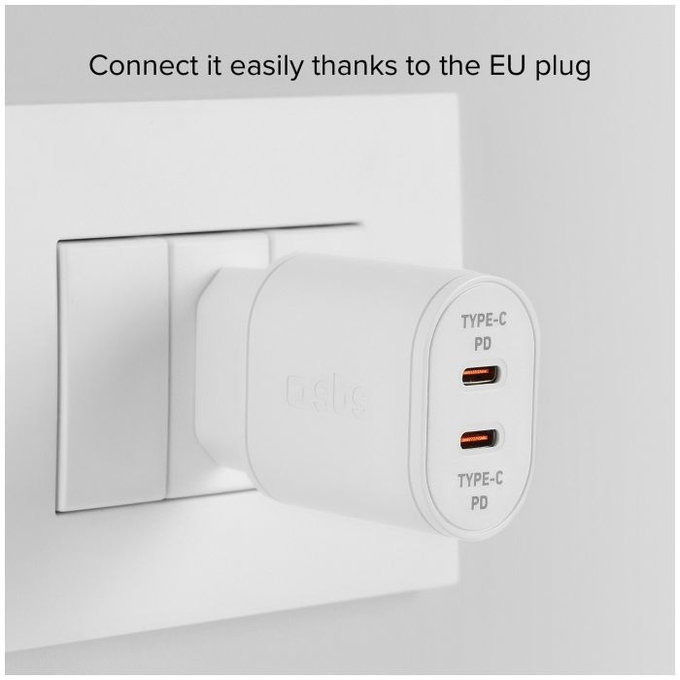 SBS - 20W Charging Adapter 2x USB-C Power Delivery, white